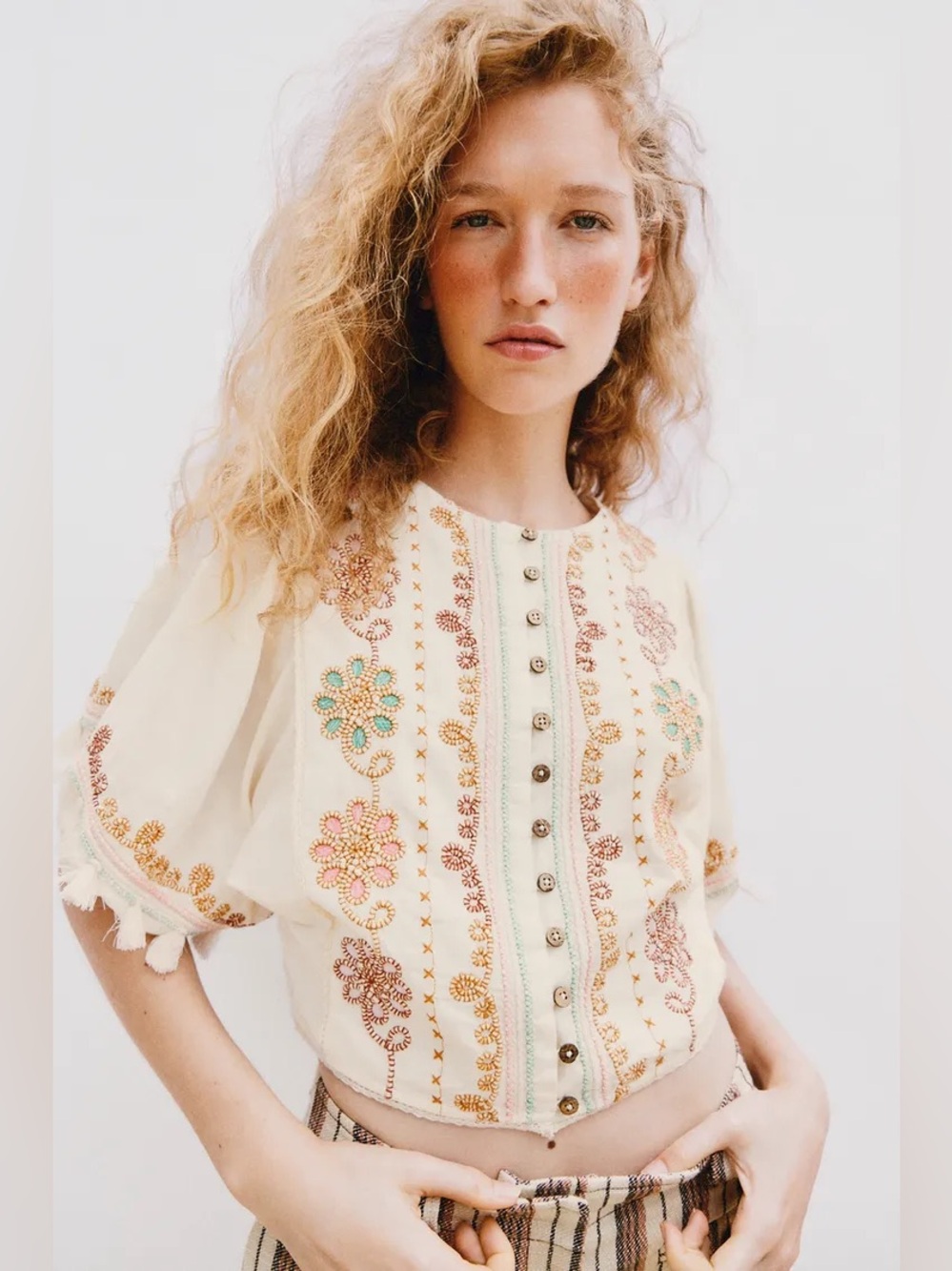 ZARA EMBROIDERED FRINGE BLOUSE